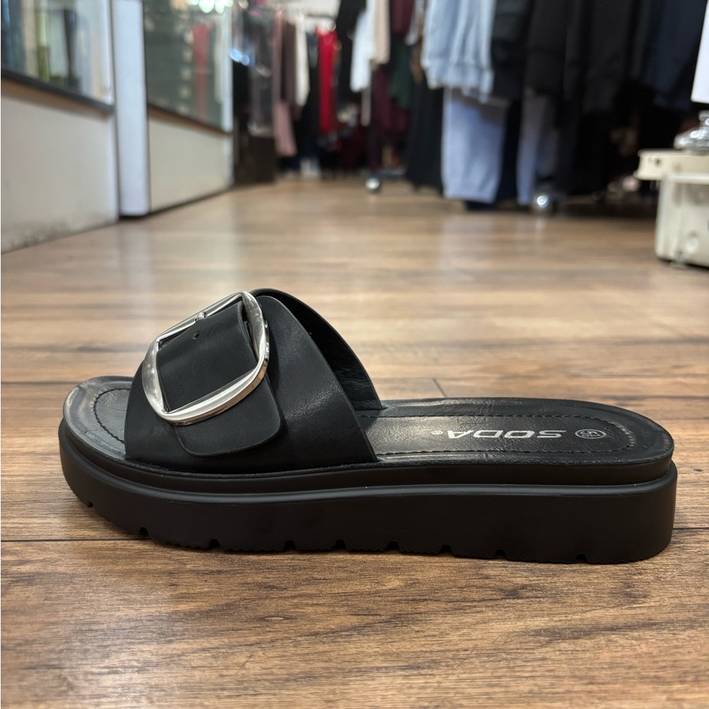 Soda Women's Black Sandals with Silver Buckle
